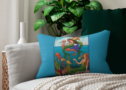 Three Mermaids with Strings of Pearls by Carlo Chiostri Spun Polyester Lumbar Pillow