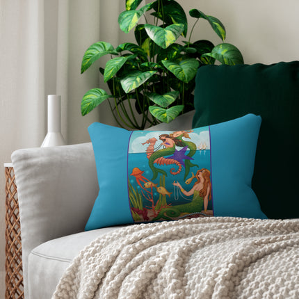 Three Mermaids with Strings of Pearls by Carlo Chiostri Spun Polyester Lumbar Pillow