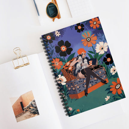 🌺🐕 The Lady Of The Floral Salon Spiral Notebook – Art Deco Garden Whimsy