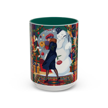 ☃️🎄 The Snowman's Christmas Companion Colorful Mug – Art Deco Holiday Fantasy