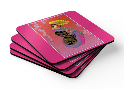 Enchanting Geisha Corkwood Coaster Set