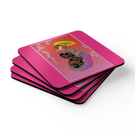 Enchanting Geisha Corkwood Coaster Set