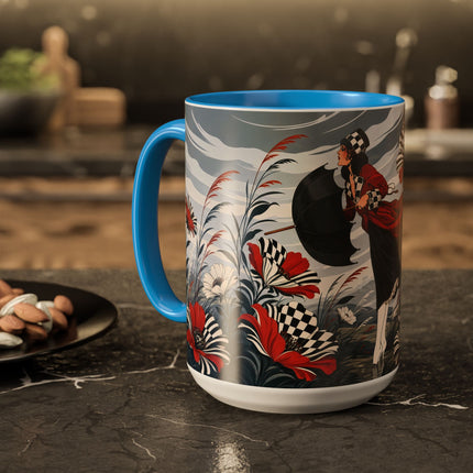 ☔🌹 The Scarlet Checkerboard Rainstorm Colorful Mug – Art Deco Floral Elegance
