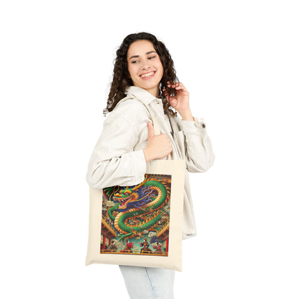 Tibetan Dragon Over Kabuki Duel Cotton Canvas Tote Bag