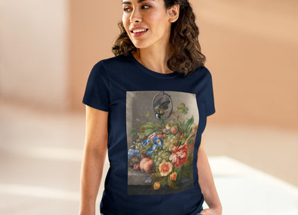 Still Life With Flowers, Fruit, A Great Tit And A Mouse by Herman Henstenburgh Women's Midweight Cotton Tee