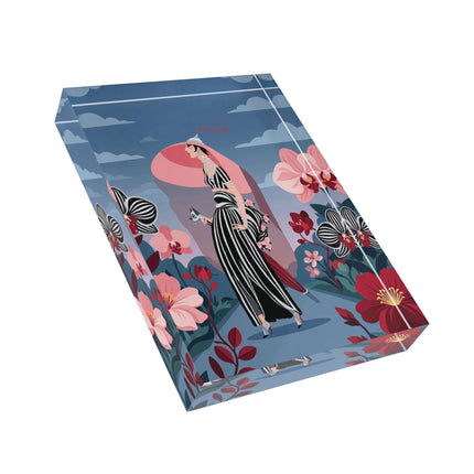 🌸🖤 The Lady Of The Striped Orchid Acrylic Art Block – Art Deco Floral Elegance