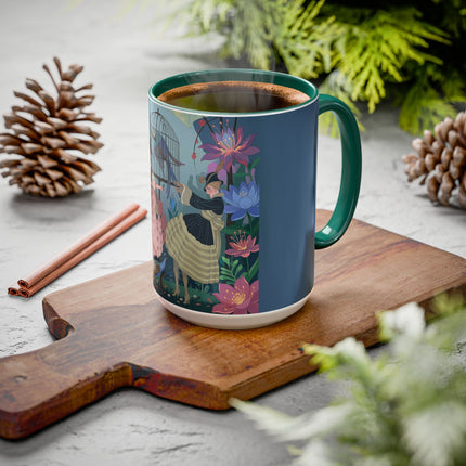 The Ladies And The Enchanted Macaw Colorful Mugs – Art Deco Botanical Elegance