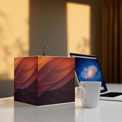Wave Pattern with Intertwined Hues of Orange, Rose, Maroon, and Purple Light Cube Lamp