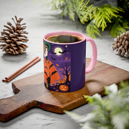 🎃🌕 The Pumpkin Moon Enchantress Colorful Mug – Elegant Halloween Masquerade