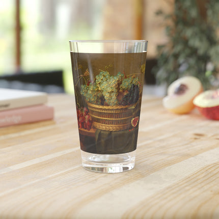Basket of Grapes and a Pomegranate on a Table Glass, 16oz