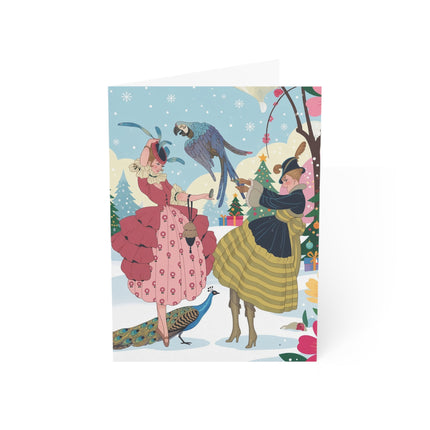 🦚❄️ The Ladies Of The Winter Aviary Greeting Card – Art Deco Holiday Fantasy