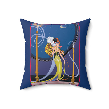 Smoke and Secrets: A Glamorous Encounter in Prohibition Era Spun Polyester Square Pillow