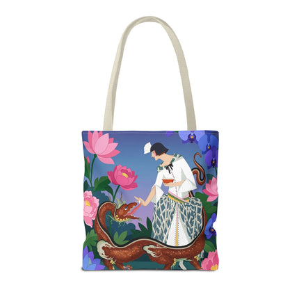 🐉🌸 The Dragon Keeper Tote Bag – Art Deco Floral Fantasy