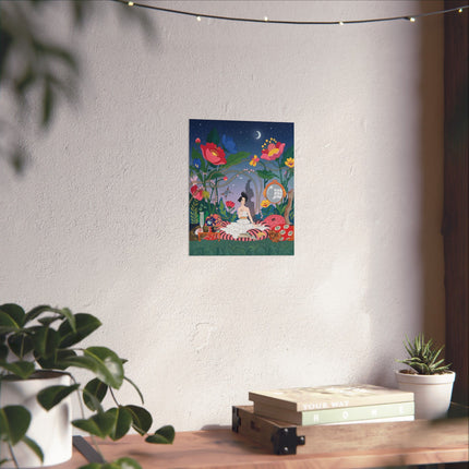 🌙🌺 The Midnight Garden Reverie Matte Vertical Poster – Art Deco Botanical Whimsy