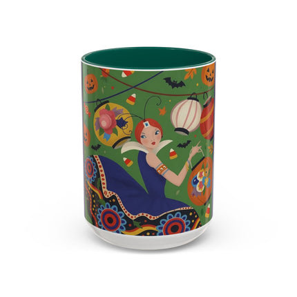 🏮🎃 The Lady Of Halloween Lanterns Colorful Mug – Colorful Art Deco Halloween Charm