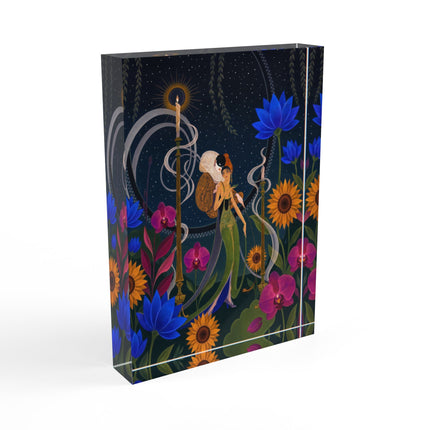 🌙🪷 The Lady Of The Midnight Lotus Garden Acrylic Art Block – Art Deco Nocturne