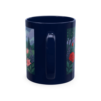🌹💌 The Lady Blowing Kisses In The Rose Garden Ceramic Mug – Art Deco Floral Romance