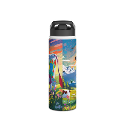 Cyber Glitch Cow Stainless Steel Water Bottle