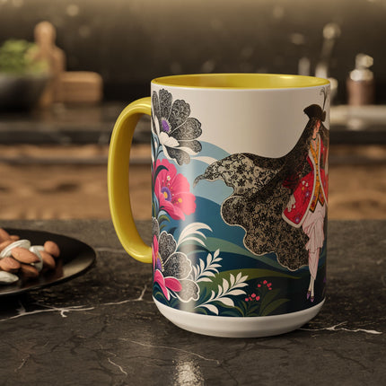 🌸🎀 The Pink Lace Garden Promenade Colorful Mug – Art Deco Fashion Elegance