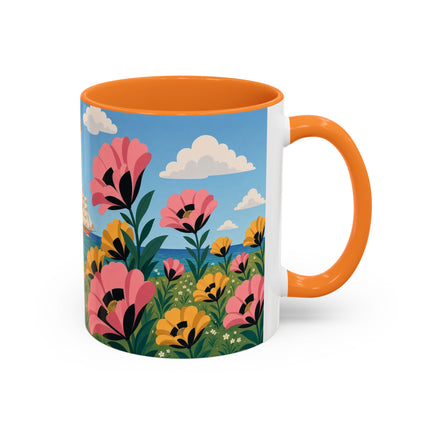 🌸⛵ The Seaside Blossom Promenade Colorful Mug – Art Deco Coastal Elegance