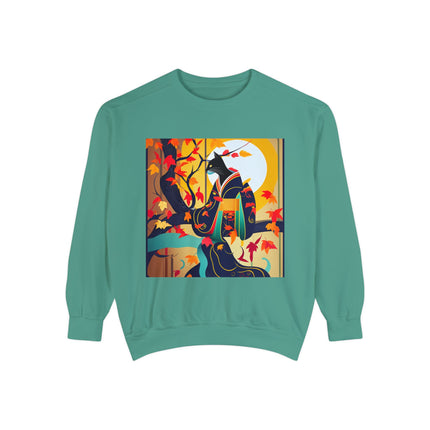 Black Cat in Kimono Unisex Garment-Dyed Sweatshirt