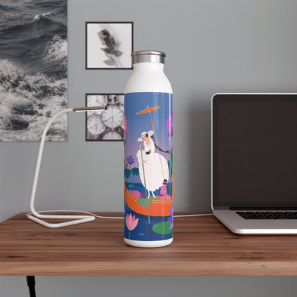 🌸🪷 The Enchanted Lotus Garden Voyage Slim Water Bottle – Art Deco Floral Whimsy