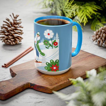 🎿❄️ The Winter Garden Skier Colorful Mug – Whimsical Holiday Fantasy