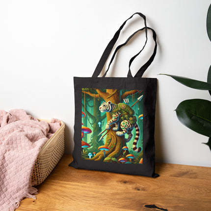 The Silent Stripes Cotton Canvas Tote Bag – Stealth, Grace & Enchanted Forest