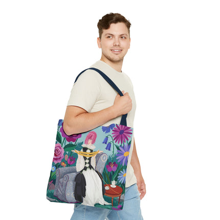 🌹🧶 The Lady Of The Golden Yarn Tote Bag – Art Deco Floral Elegance
