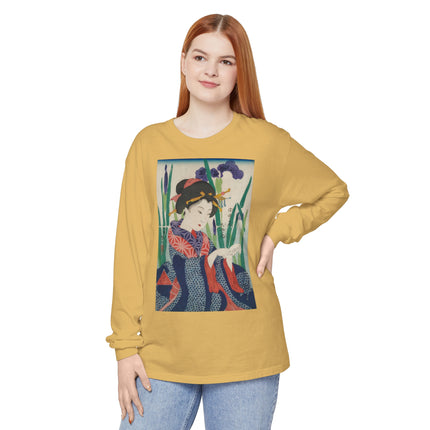 Woman with Origami Crane Garment-dyed Long Sleeve T-Shirt