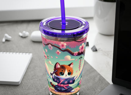 Samurai Kitten Sunsplash Tumbler with Straw, 16oz