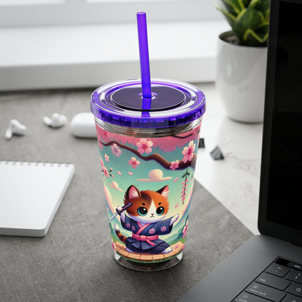 Samurai Kitten Sunsplash Tumbler with Straw, 16oz