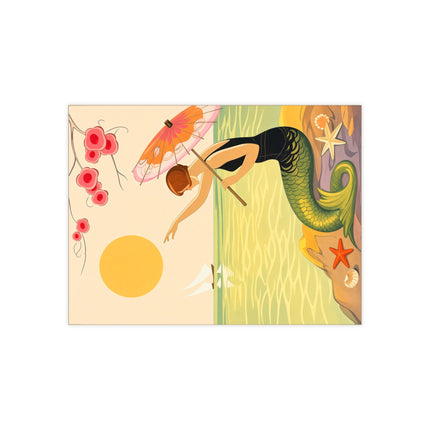🧜‍♀️☂️ The Mermaid With The Parasol Ceramic Tile – Art Deco Seaside Fantasy