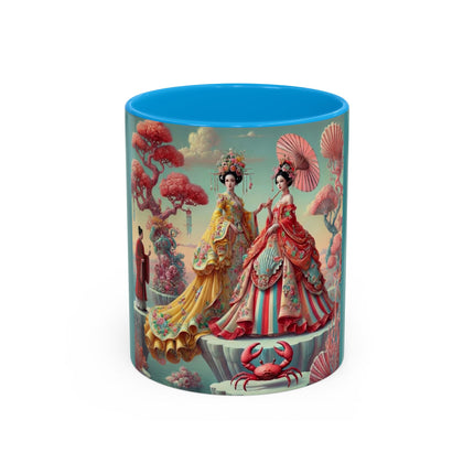 Cherry Blossom Courtesans & Crimson Crab Colorful Mug – Imperial Elegance & Playful Charm
