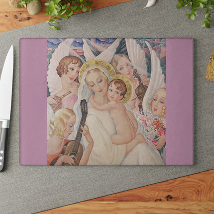 Madonna with Child Surrounded by Musical Angels by Gerda Wegener Glass Cutting Board