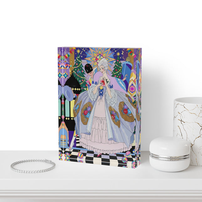 🎄✨ The Lady Of The Christmas Ornament Acrylic Art Block – Art Deco Holiday Fantasy