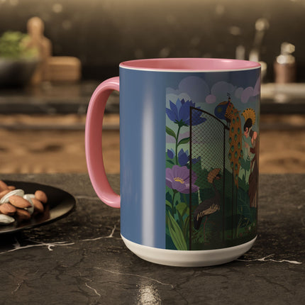 The Lady And The Enchanted Heron Colorful Mugs – Art Deco Botanical Elegance