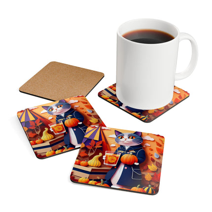 British Shorthair at an Autumn Market Corkwood Coaster Set