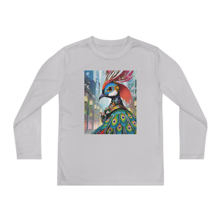 Techno Plumes Youth Long Sleeve Competitor Tee – Futuristic Elegance & Neon Feathers