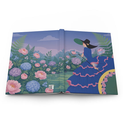 🌸👒 The Lady Of The Blue Garden Promenade Hardcover Journal – Art Deco Floral Elegance