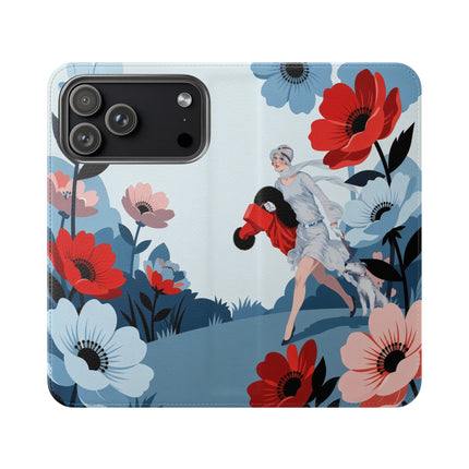 🌺🐕 The Lady Of The Flower Walk Flip Case – Art Deco Garden Stroll