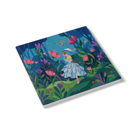 🌸☂️ A Stroll Through The Enchanted Forest Ceramic Coaster – Art Deco Floral Fantasy