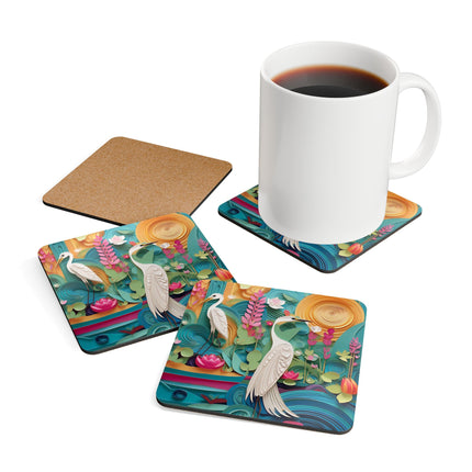 Elegant Egret Oasis Corkwood Coaster Set