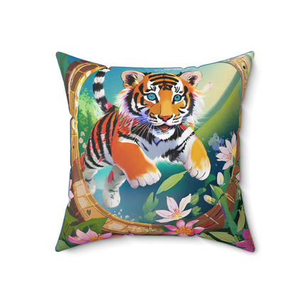 Majestic Tiger Cub Spun Polyester Square Pillow