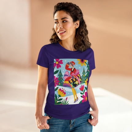 🎄🌺 Christmas In The Winter Garden Cotton Tee – Art Deco Holiday Whimsy