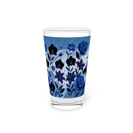 ☔💙 The Blue Rain Promenade Pint Glass – Art Deco Floral Fashion