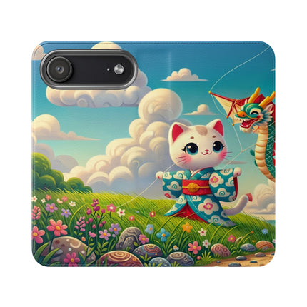 🪁🐉 Geisha Kitten and the Dragon Kite Flip Case – Joyful Flight & Dragon Spirit