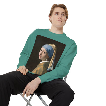 Girl with a Pearl Earring by Johannes Vermeer Unisex Garment-Dyed Sweatshirt