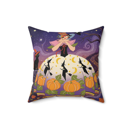 🎃🌙 The Pumpkin Moon Dress Square Pillow – Whimsical Halloween Fashion