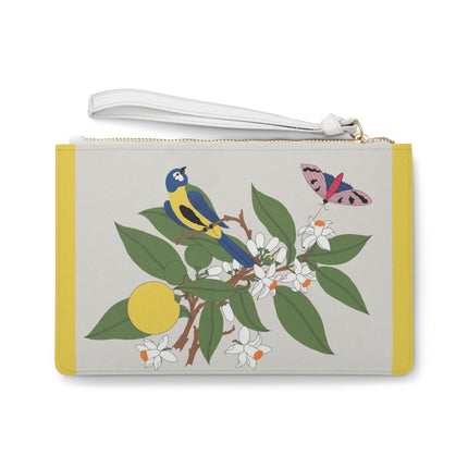 Blue Tit & Butterfly Clutch Bag – Elegant Charm & Springtime Grace